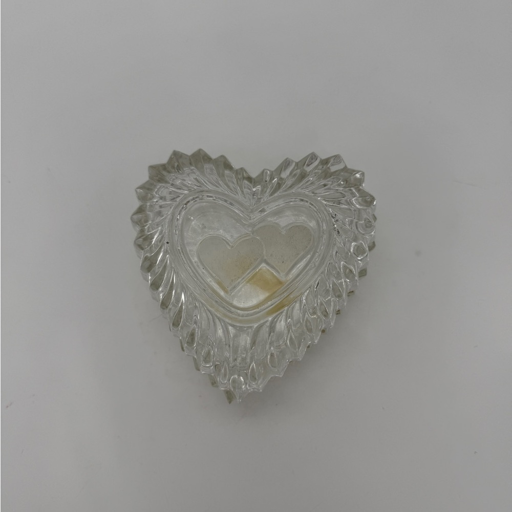 Vintage Heart Shaped 2pc. Crystal Trinket Dish Jewelry Box With Lid Small